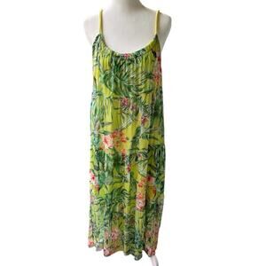Elena Baldi Green Goddess Silk Tiered Maxi Dress Beachy, Rope Neckline, size M